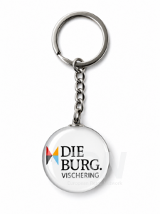 Individuell gestalteter Glas-Schlüsselanhänger mit Motiv der Burg Vischering