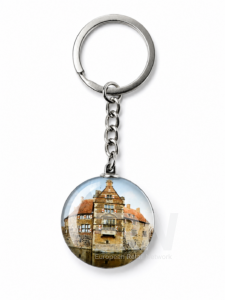 Individuell gestalteter Glas-Schlüsselanhänger für die Wasserburg als Souvenirartikel