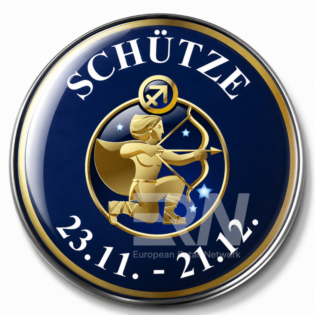Glas-Arts Magnet mit Sternzeichen Schütze. Verfügbares Standardmotiv für Souvenirshops und Geschenkeshops.