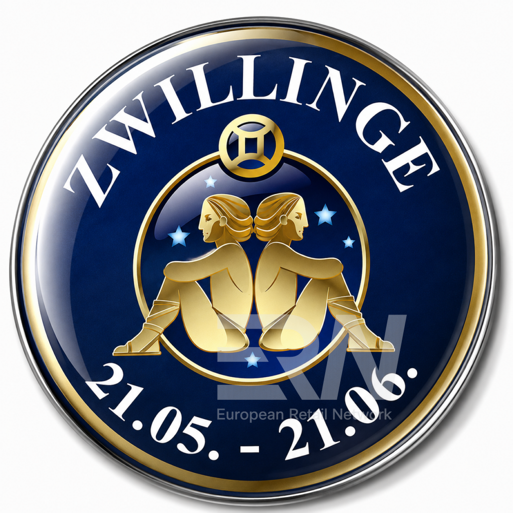 Glas-Arts Magnet mit Sternzeichen Zwillinge. Verfügbares Standardmotiv für Souvenirshops und Geschenkeshops.