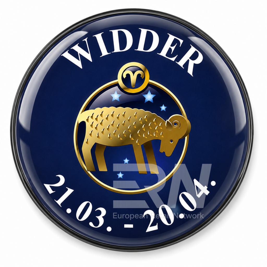 Glas-Arts Magnet mit Sternzeichen Widder. Verfügbares Standardmotiv für Souvenirshops und Geschenkeshops.