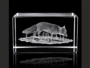 Glas-Arts Cube mit Fuchs-Motiv